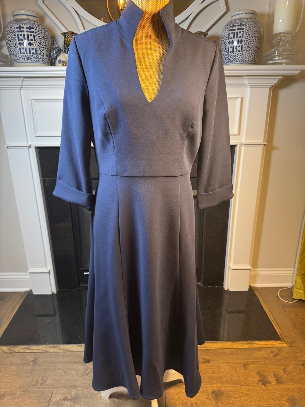 Black Halo Classic Navy A-Line Dress with Keyhole Neck 12